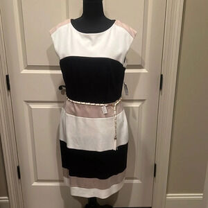 Dress Barn NWT Belted Sleeveless Dress White Tan and Black Size 12